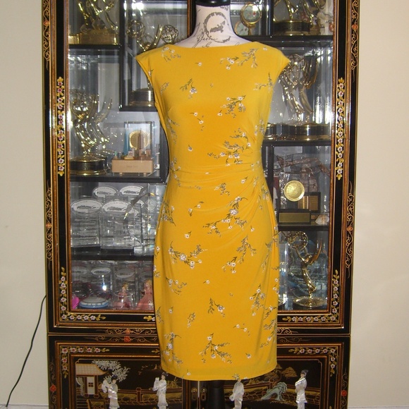 LAUREN RALPH LAUREN YELLOW FLORAL PRINT DRESS 4 - Picture 1 of 5